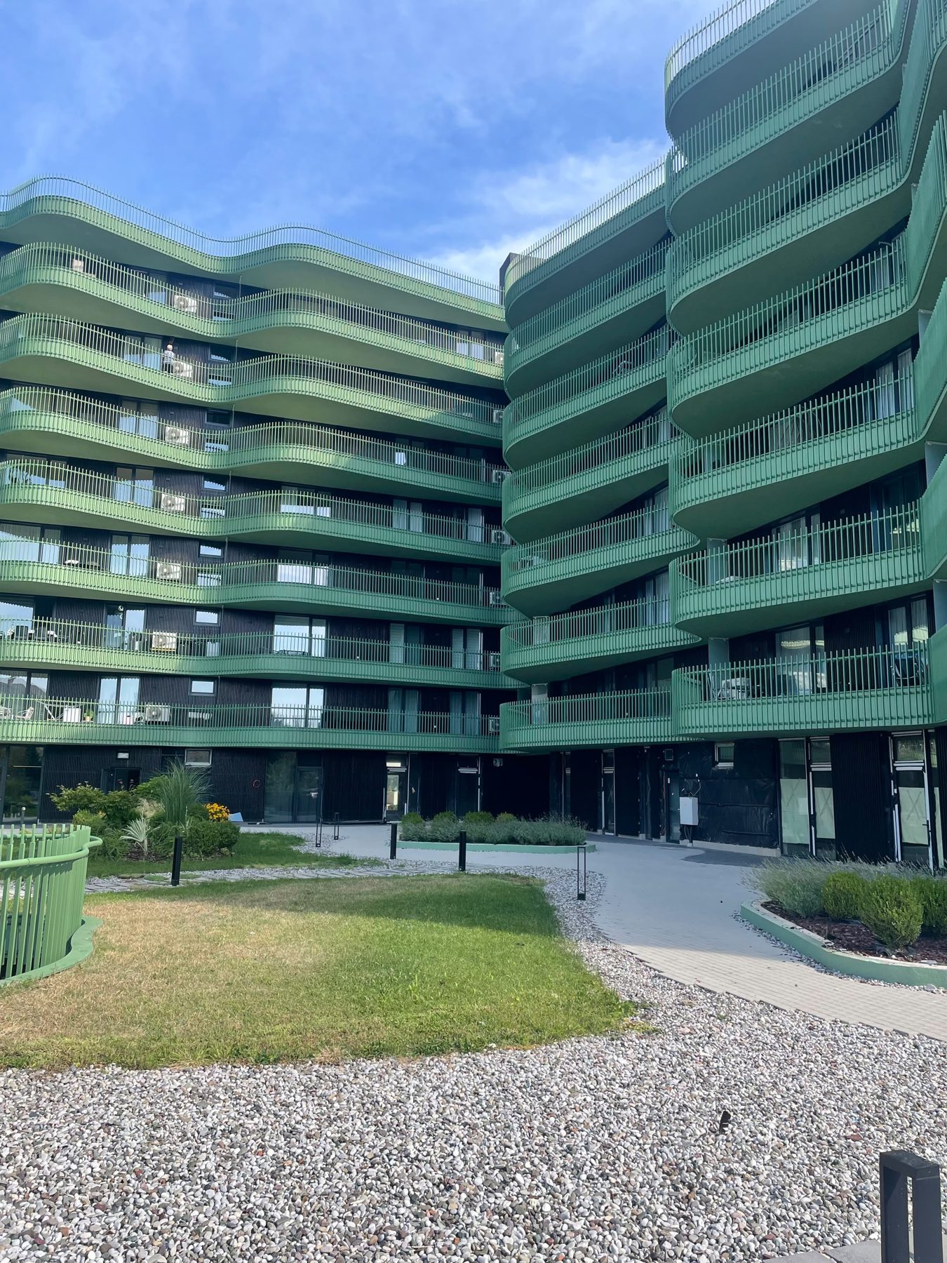 The wave-shaped green balconies of the Sarajevo Waves building